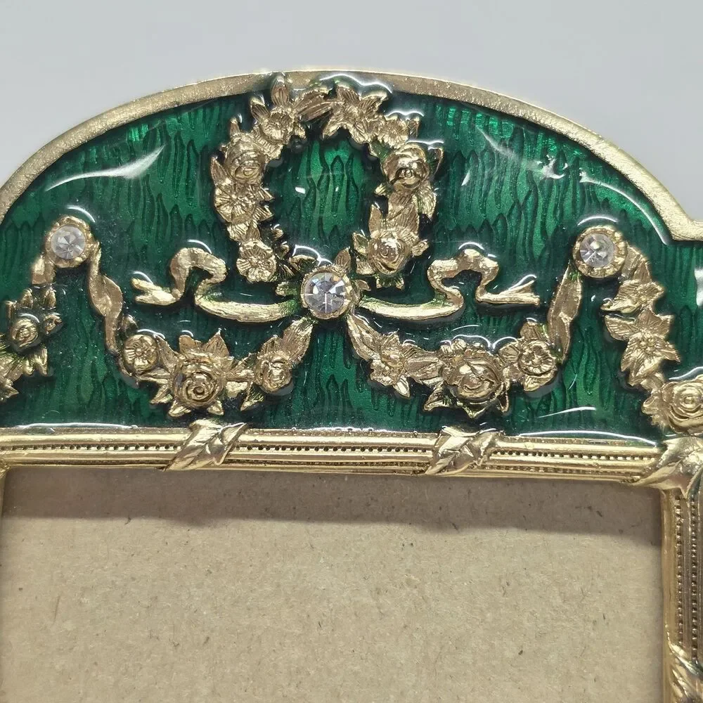 Terragrafics French Empire Green Enamel Bows Swags Picture Frame Vintage 80s